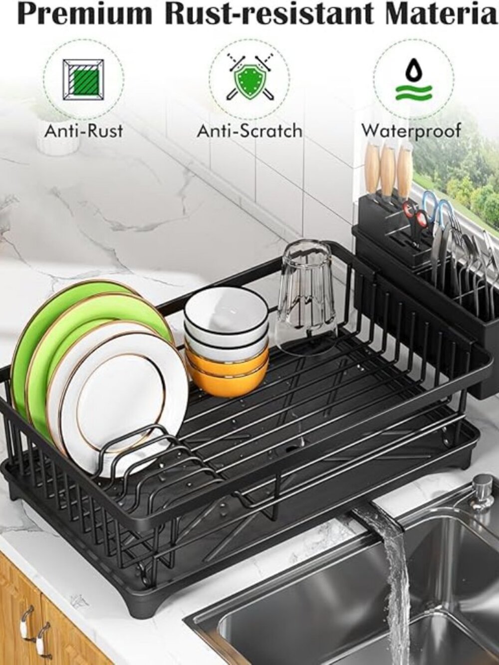 Compact Dish Drying Rack with Utensil Holder, Rust Resistant Organizer - Picture 4 of 7
